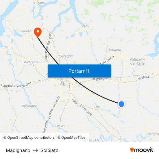Madignano to Solbiate map