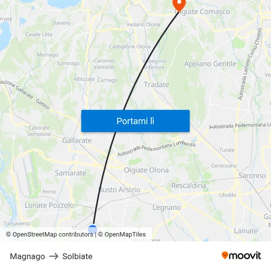 Magnago to Solbiate map