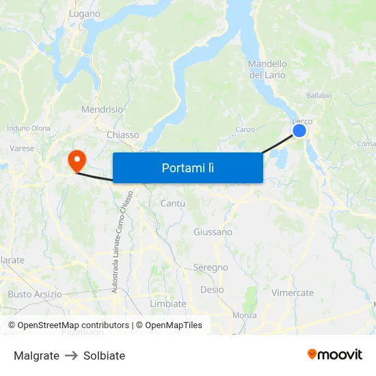 Malgrate to Solbiate map