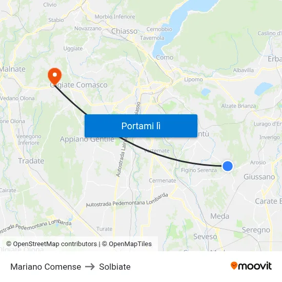 Mariano Comense to Solbiate map