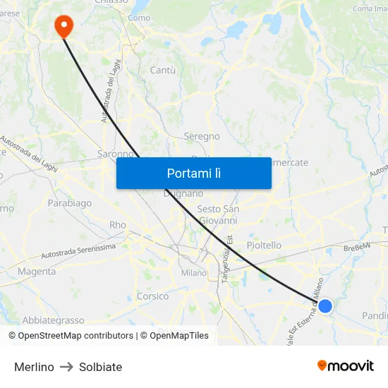 Merlino to Solbiate map