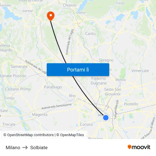 Milano to Solbiate map