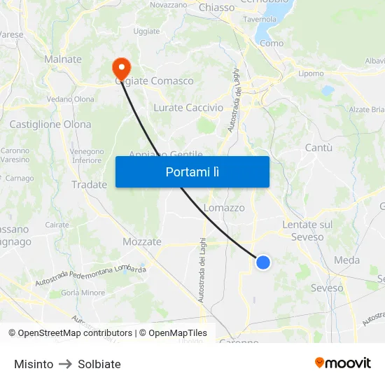 Misinto to Solbiate map