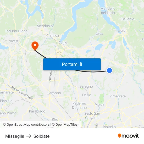 Missaglia to Solbiate map