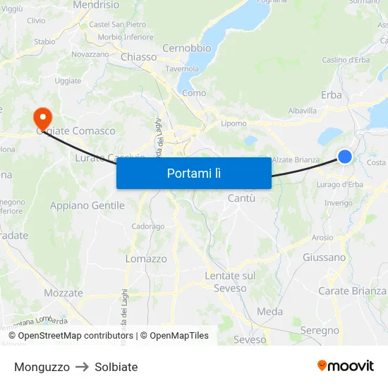 Monguzzo to Solbiate map