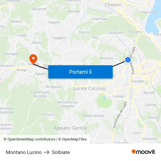 Montano Lucino to Solbiate map