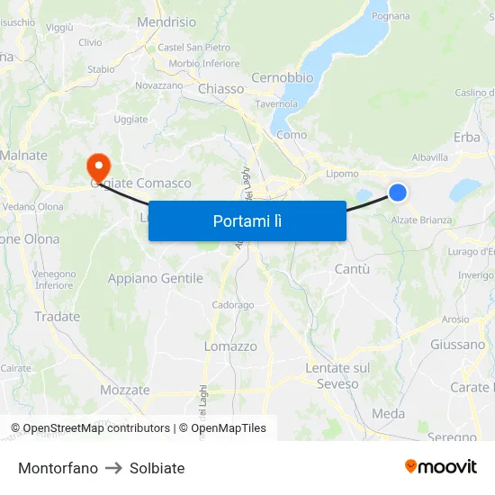 Montorfano to Solbiate map