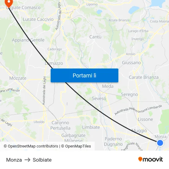 Monza to Solbiate map