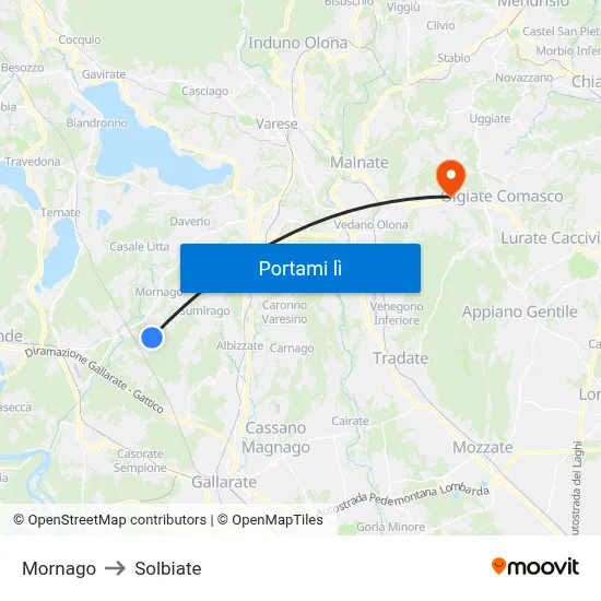 Mornago to Solbiate map