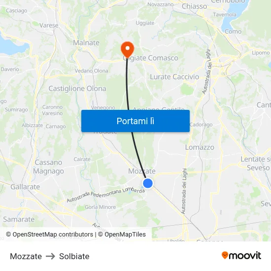 Mozzate to Solbiate map