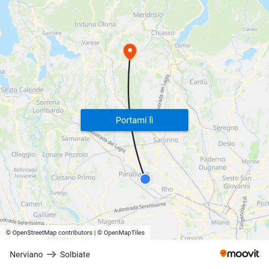 Nerviano to Solbiate map