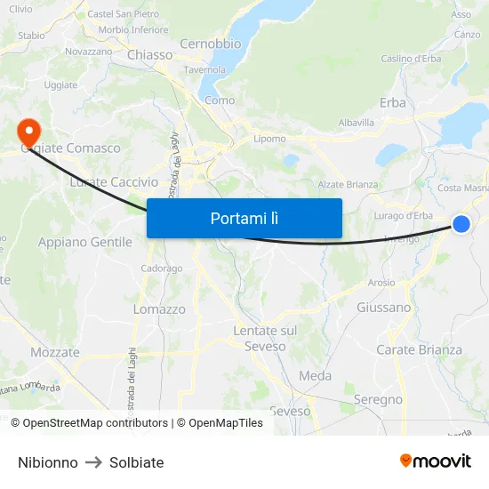 Nibionno to Solbiate map