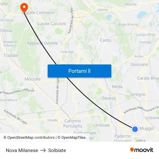 Nova Milanese to Solbiate map