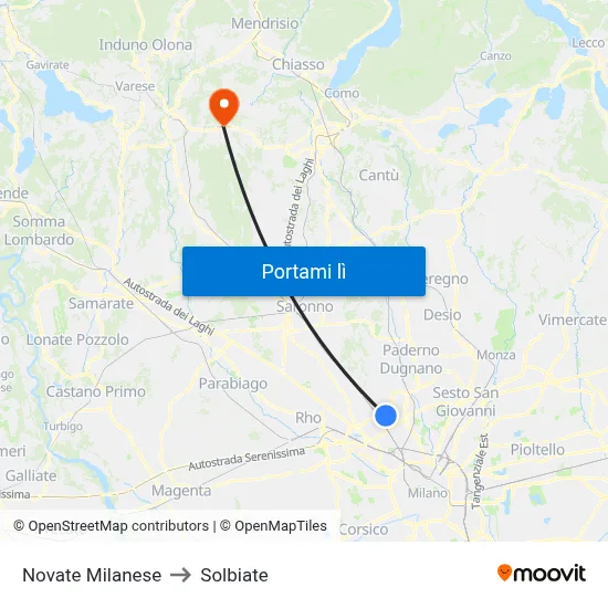 Novate Milanese to Solbiate map