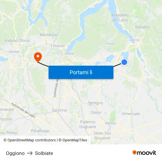 Oggiono to Solbiate map
