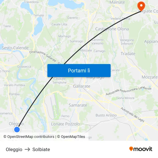 Oleggio to Solbiate map