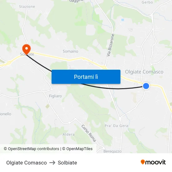 Olgiate Comasco to Solbiate map