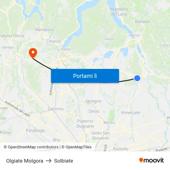 Olgiate Molgora to Solbiate map