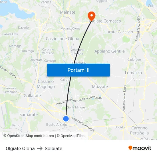 Olgiate Olona to Solbiate map
