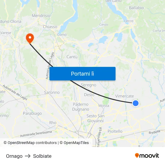 Ornago to Solbiate map