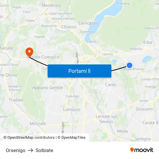 Orsenigo to Solbiate map