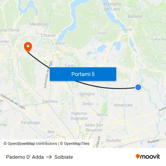 Paderno D' Adda to Solbiate map