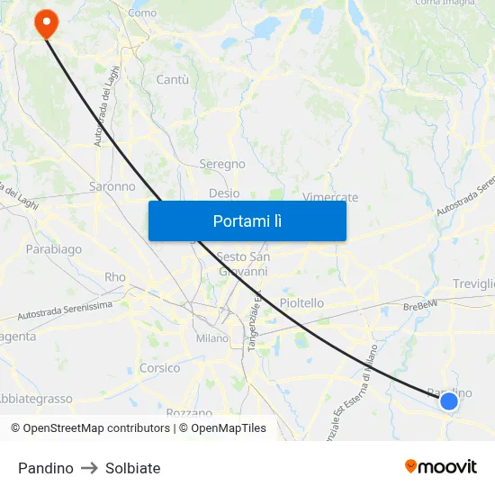 Pandino to Solbiate map