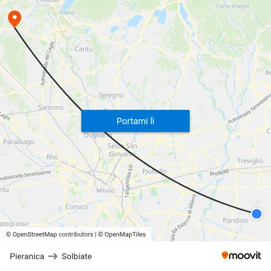 Pieranica to Solbiate map