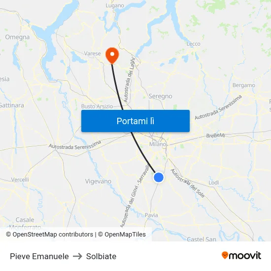 Pieve Emanuele to Solbiate map