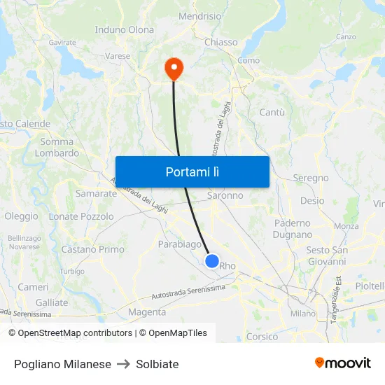 Pogliano Milanese to Solbiate map