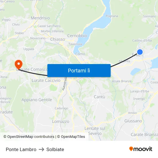Ponte Lambro to Solbiate map