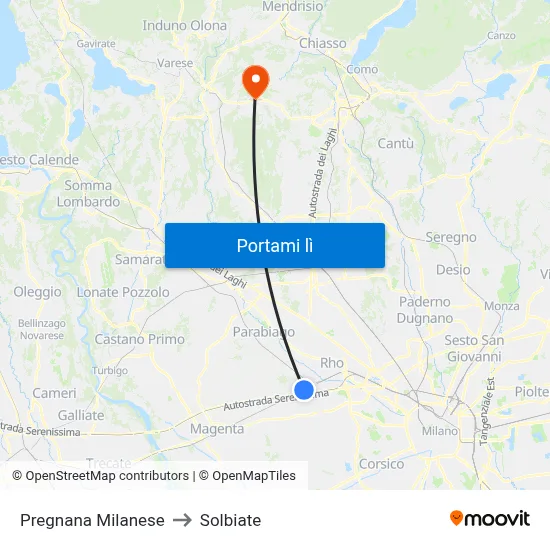 Pregnana Milanese to Solbiate map