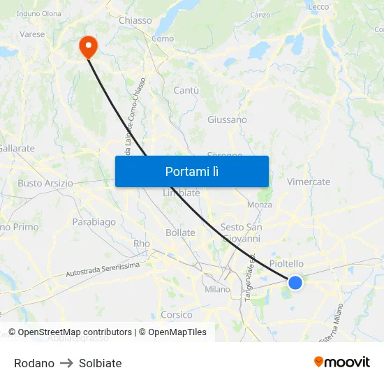 Rodano to Solbiate map