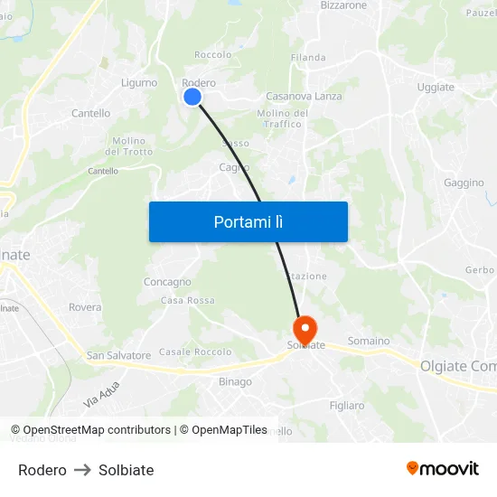 Rodero to Solbiate map