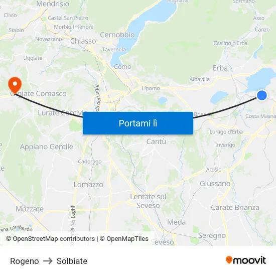 Rogeno to Solbiate map