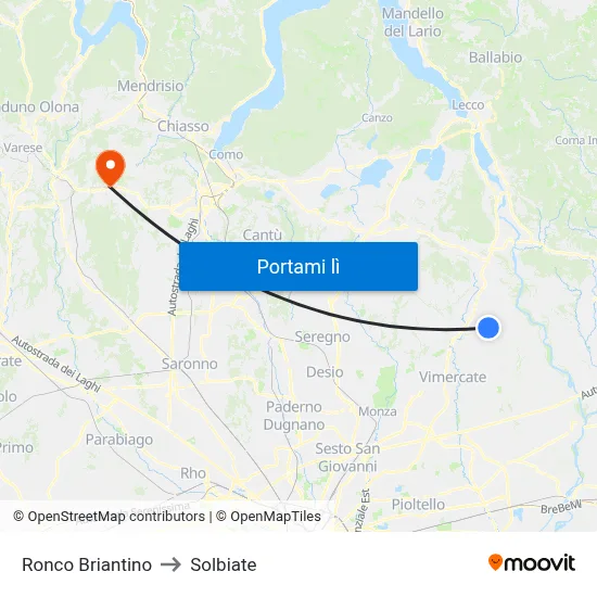 Ronco Briantino to Solbiate map