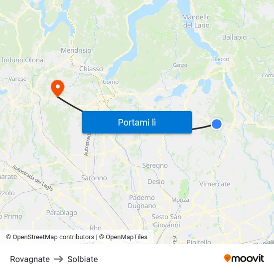 Rovagnate to Solbiate map