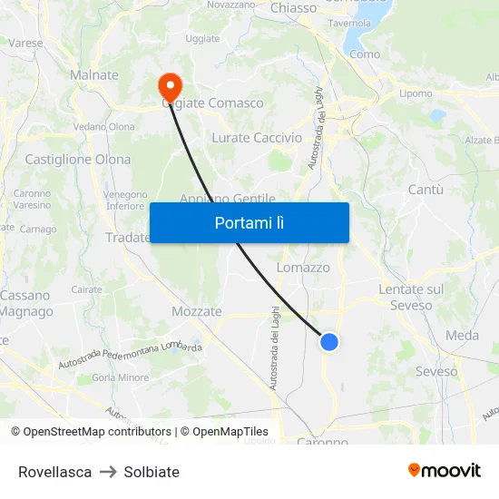 Rovellasca to Solbiate map