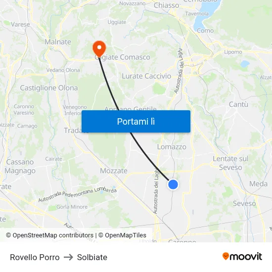 Rovello Porro to Solbiate map