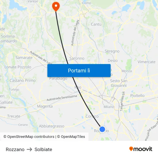 Rozzano to Solbiate map