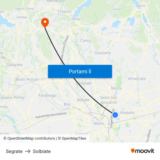 Segrate to Solbiate map