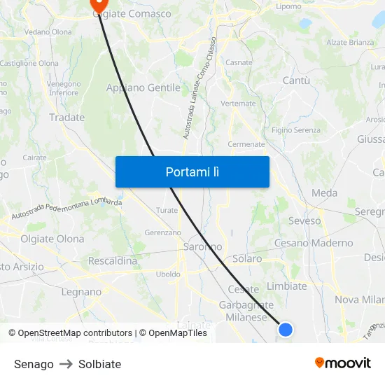 Senago to Solbiate map
