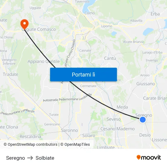 Seregno to Solbiate map