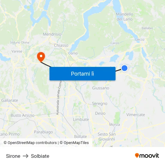 Sirone to Solbiate map