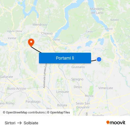 Sirtori to Solbiate map