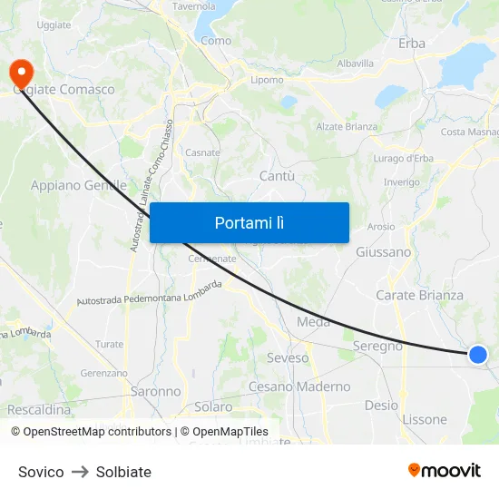 Sovico to Solbiate map
