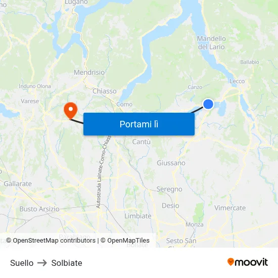 Suello to Solbiate map