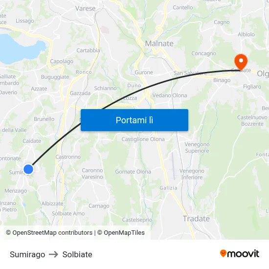 Sumirago to Solbiate map
