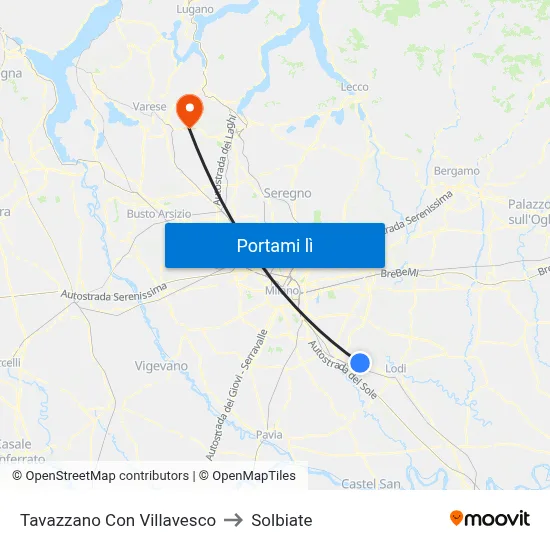 Tavazzano Con Villavesco to Solbiate map