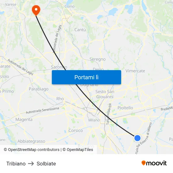 Tribiano to Solbiate map